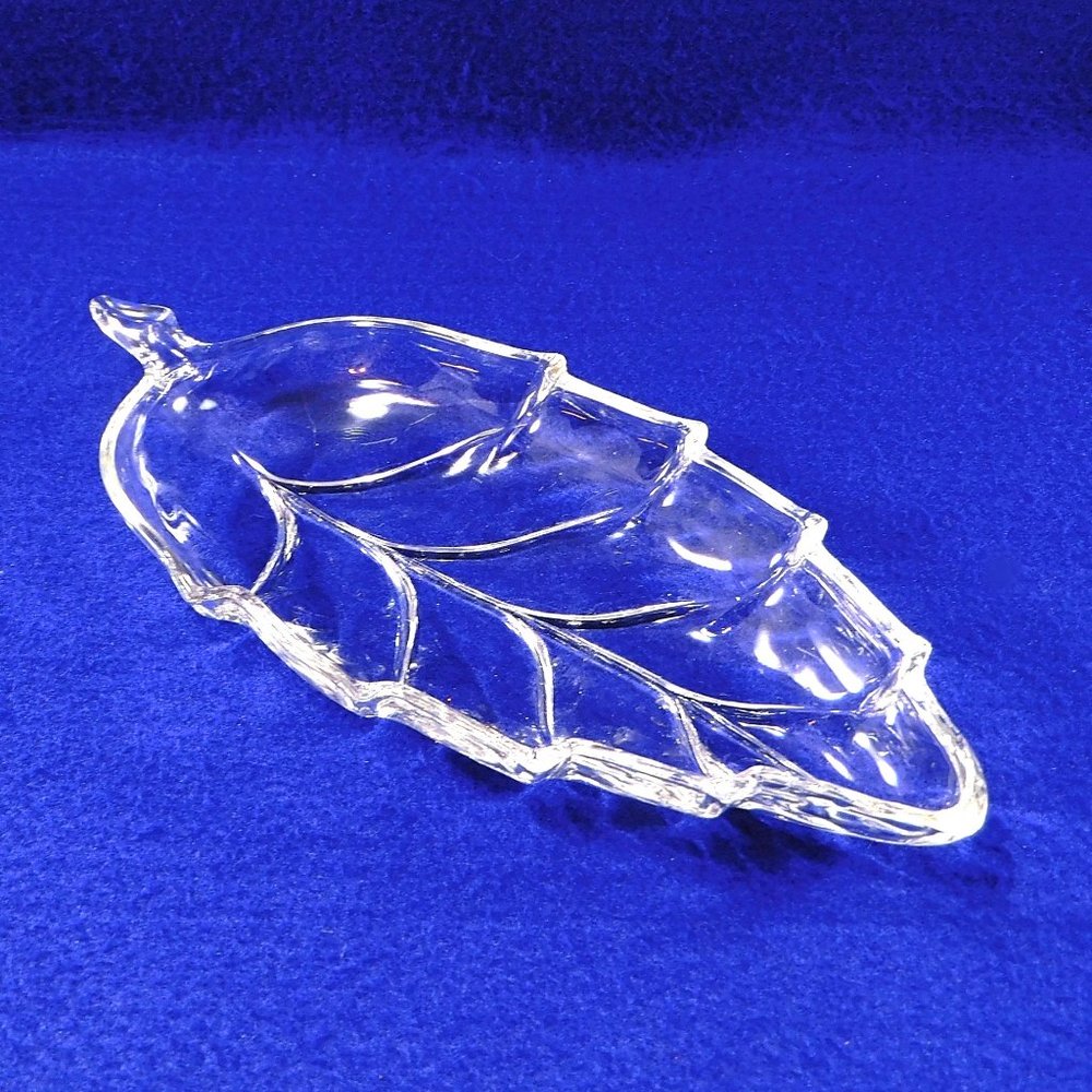 Vintage Clear Glass Leaf Candy or Relish Dish 9.75"